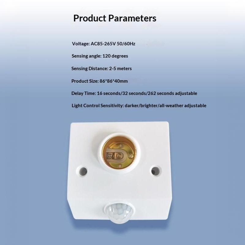 E27 Lamp Head 85-265V Automatic Light Controlled Sensor Switch White Shell For Aisle Bedroom Living Room