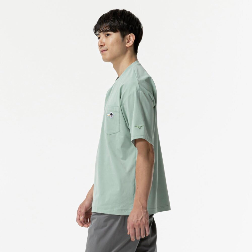 Mizuno Baseball T-Shirt, Unisex, 12JACT81, Frosty Green, Size M, Exclusive to Mizuno Direct Stores