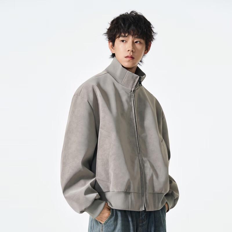 Fengxun Men's Velvet-Feel Stand Collar Bomber Jacket FXJS5601