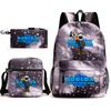 Mochila escolar de grande capacidade com alça de ombro; conjunto de estojo de lápis de três peças para estudante