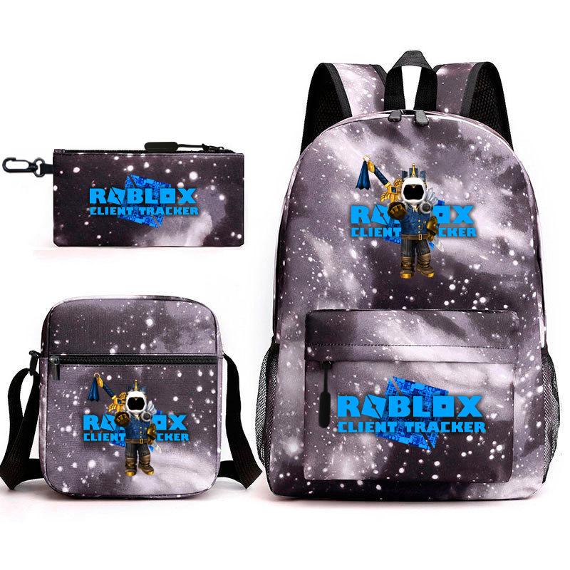Mochila escolar de grande capacidade com alça de ombro; conjunto de estojo de lápis de três peças para estudante