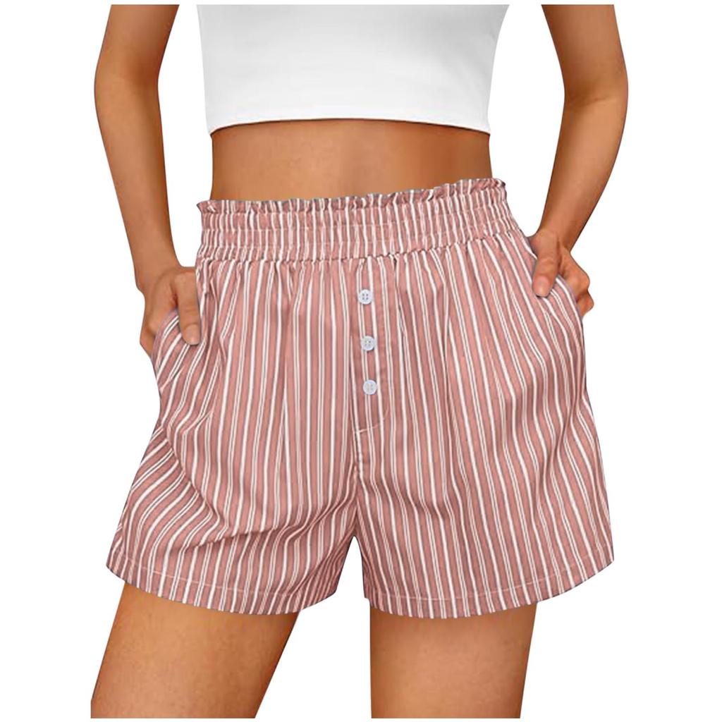Shorts For Women Striped Button Casual Summer Loose Pocket Shorts