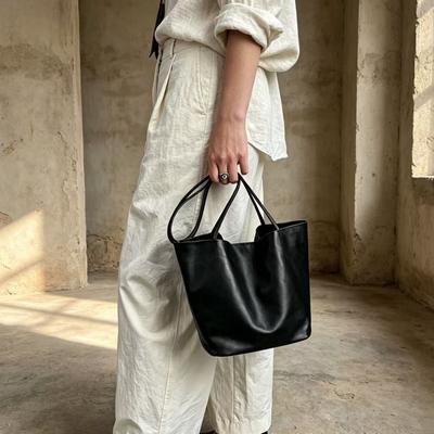 Inside And Outside First Layer Sheepskin Tote Bag Women'S Lazy And Relaxed Feeling Bucket Type Large Capacity Commuting Simple Underarm Shoulder Bag