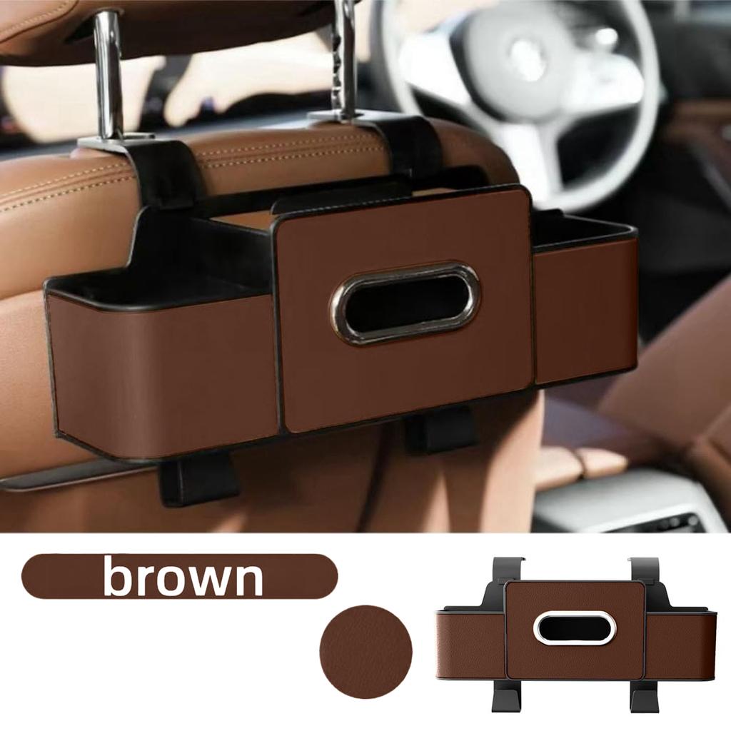 Car Storage Organizer, Multifunctional Car Seat Back Storage Box With 2 Cup Holders, Tissue Box And Hook,Compatible With Most Vehicles