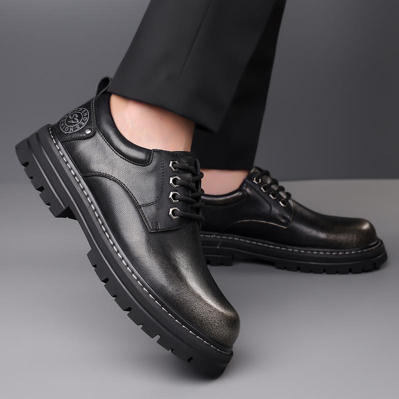 Casual thick soled men's leather shoes Retro designer high quality style Trendy street walking Daily leisure and business