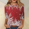Women's Casual Fashion Christmas Print Three-Quarter Sleeve Top