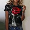 Summer Women's T-shirt Gold Rose 3D Printed T-shirt Women's Fashion T-shirt Round Neck Short Sleeve T-shirt Flower Top Tees Harajuku