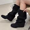Flats Women High Boots Suede Designer Shoes Winter Dress Knee High Woman Boots 2025 New Trend Goth Chelsea Botas Mujer