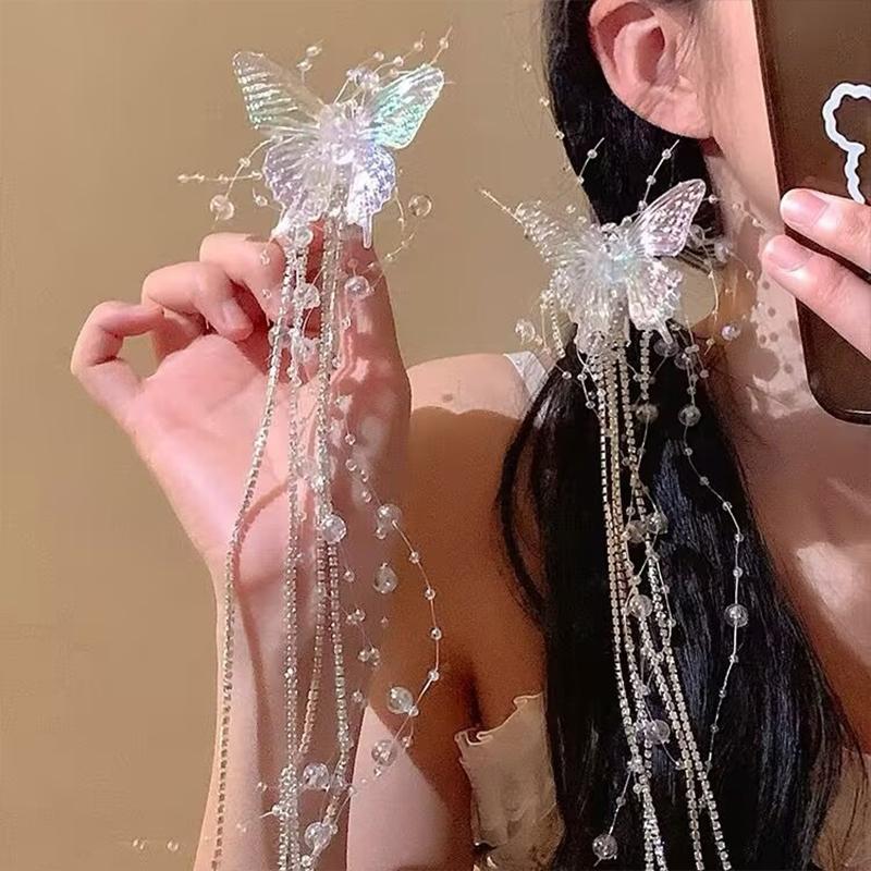 Lange Quaste Schmetterling Perlen Haarspange für Damen Feenhaftes Temperament Haarnadel Ideal für Geburtstagsfeiern