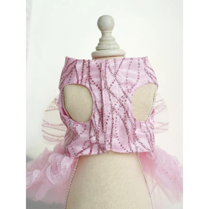 Formal Dog Princess Dress, Sparkly Tulle Pet Wedding Dress, Pink Rose Floral Puppy Outfit for Small Dogs Chihuahua Yorkie