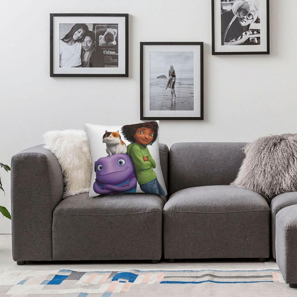 Home Oh The Boov Square Pillowcase Polyester Linen Velvet Pattern Zip Decor Pillow Case Sofa Cushion Cover