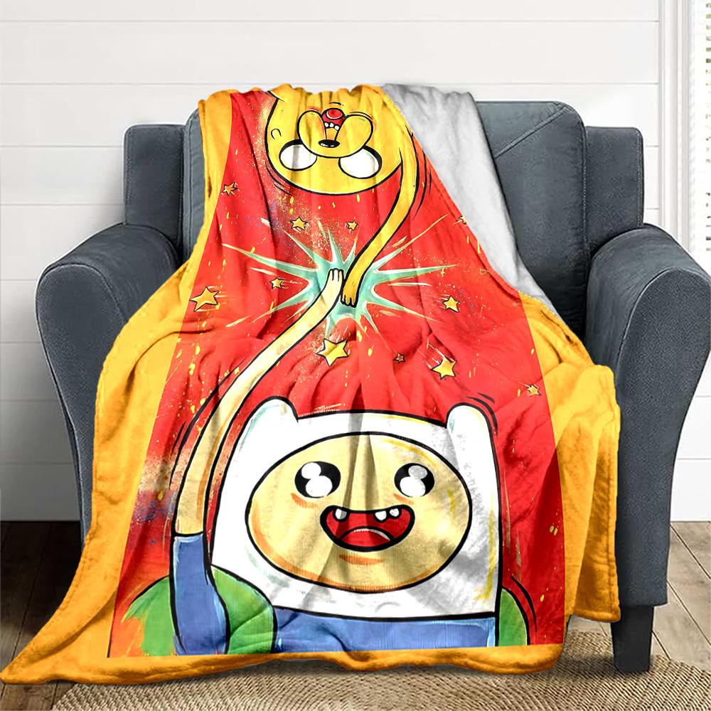 1pc Adventure Time Flannel Throw Blanket - Lightweight Soft Warm All-Season Blanket for Sofa, Bed, Travel, Camping  L1029184