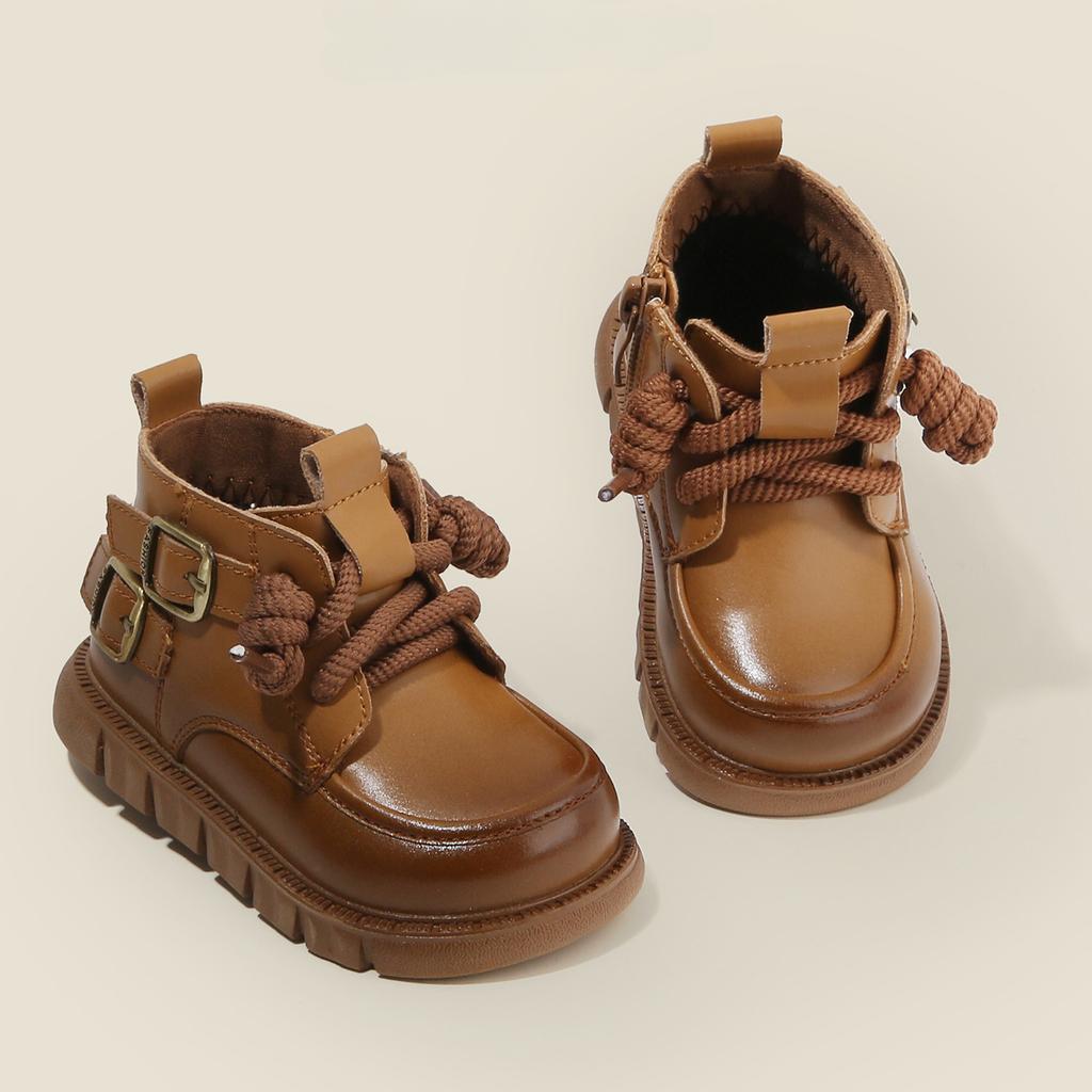 Boys' Non-slip British Style Leather Boots for Baby Girls Soft-soled Toddler Shoes