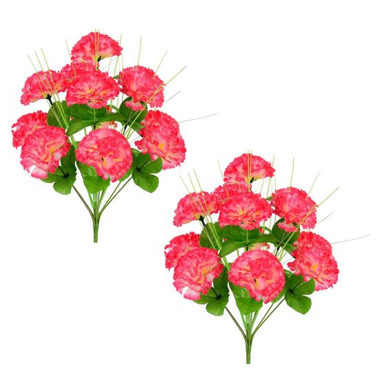 2Pcs Artificial Carnation Realistic 12 Head Fake Silk Flower Wedding Party Indoor Outdoor