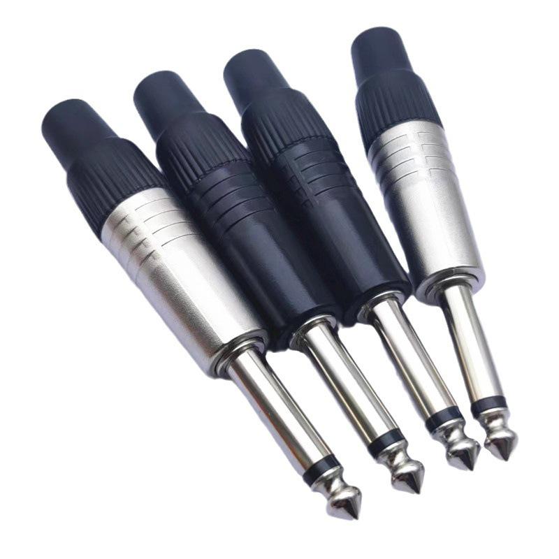 Black Electrophoretic 6.35mm Mono Audio Plug, White Nickel-Plated, 6.5 Large, Two-Core Microphone Mixer.