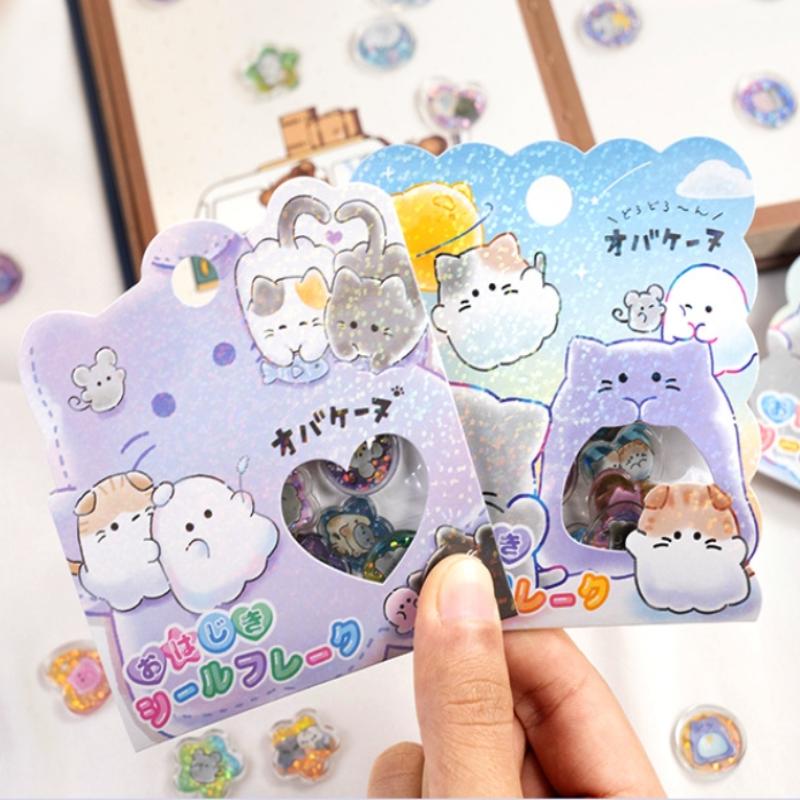 15PCS 3D Laser Sparkling Heart-shaped Animal Mobile Phone Case Decals Decoration Y2k Crystal Marbles Stickers