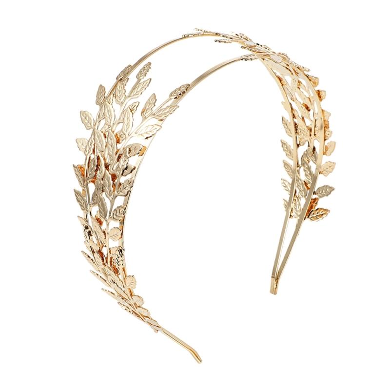 

Shinning Hair Hoop Double Layer Leaves Shape Baroque Headband for Taking Photo 1 золотий