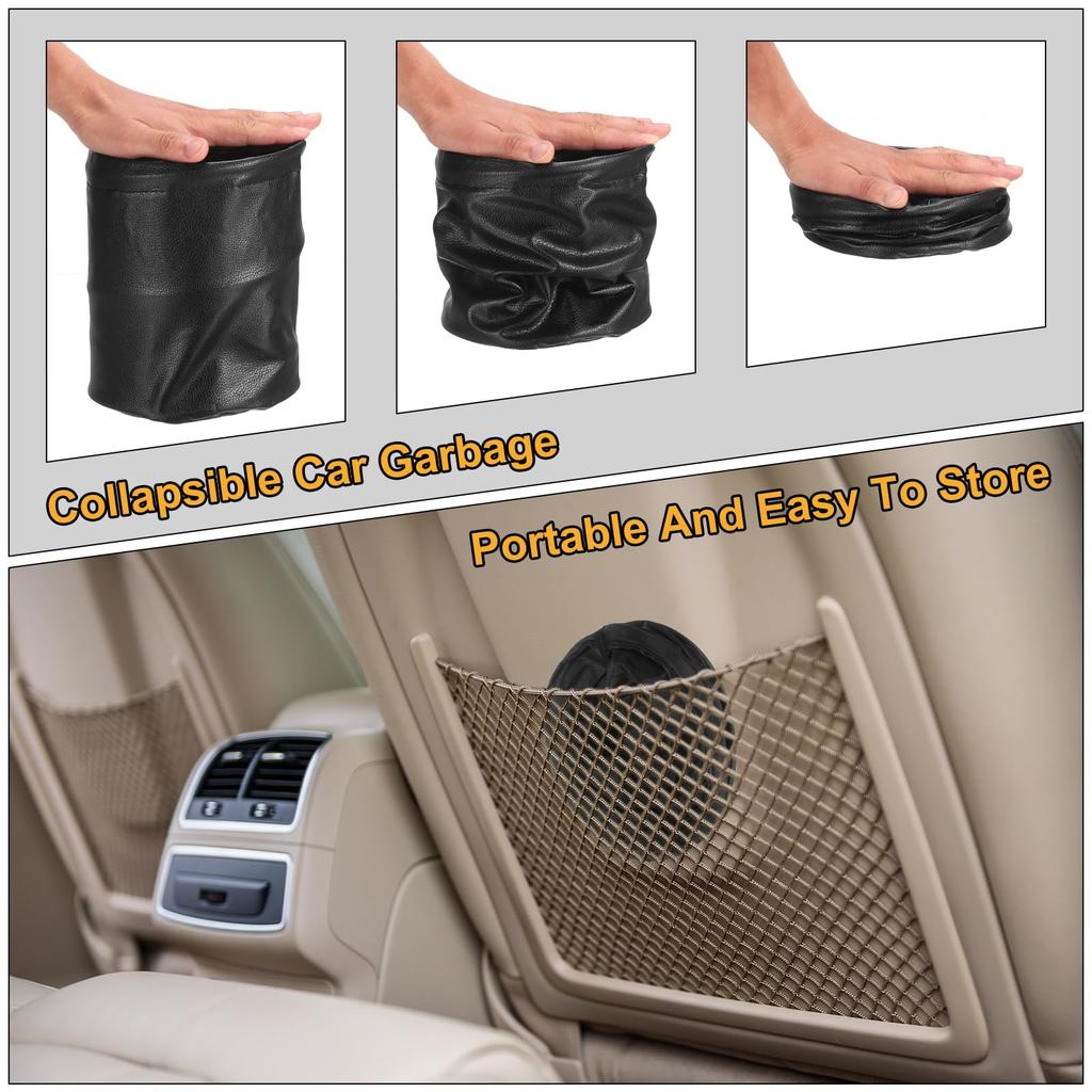 uxcell Car Trash Truck Trash Can for Front Black Can, 0.9 Gallon, Foldable, Waterproof, Portable, Hanging, Seat,