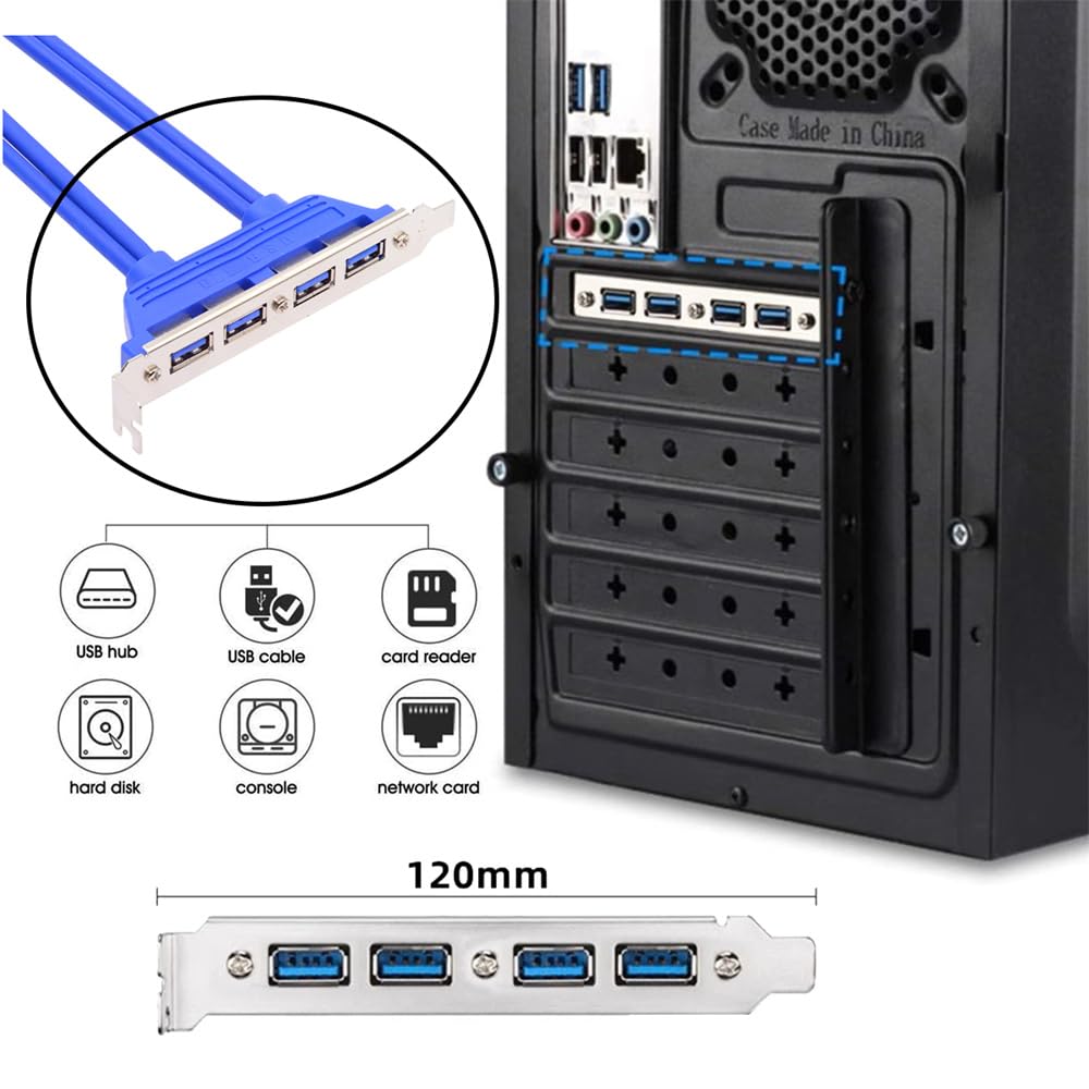 Xiwai 50cm USB Female Hub to Motherboard Mount Panel Extension Baffle Cable with PCI Bracket 4-Port 3.0 20-Pin