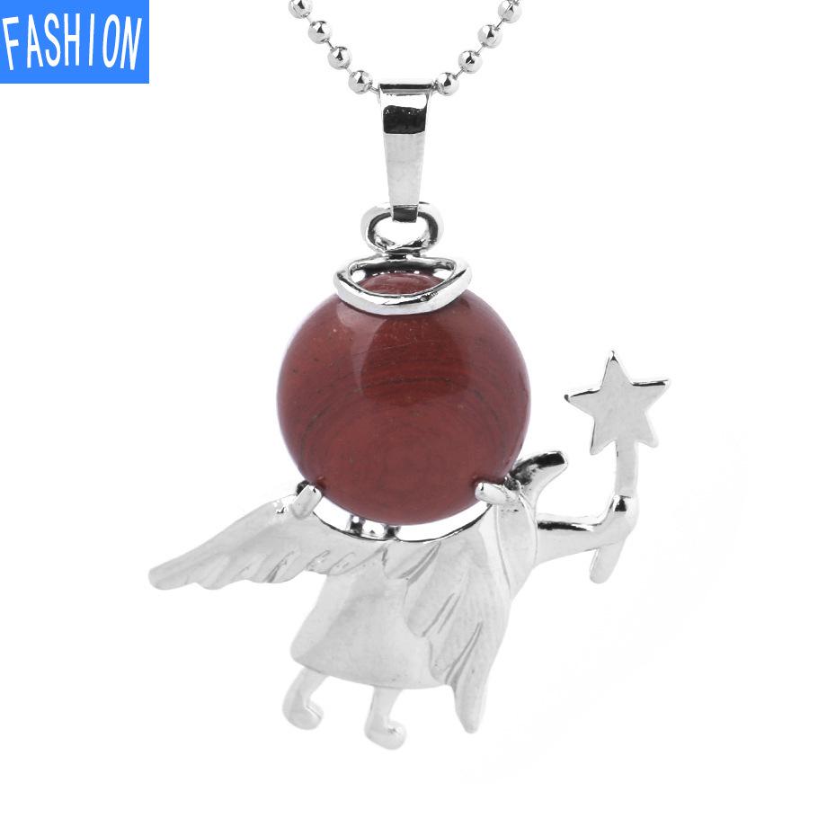 Náhrdelník s přívěskem anděl vílí hůl Přírodní kámen Crystal Polodrahokam vykládaný náhrdelník 19 barev