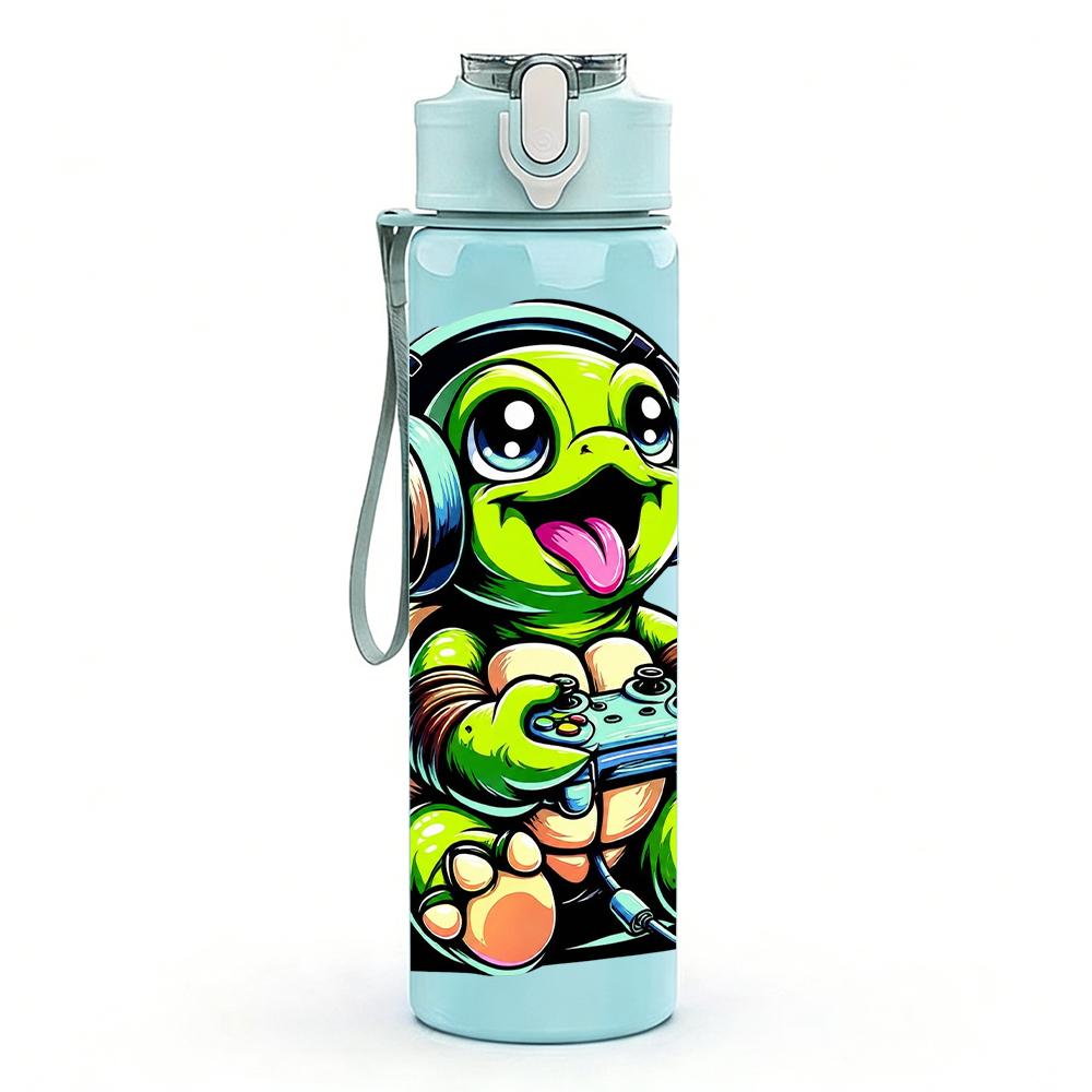 1PZ Tartaruga Giocosa Figura Cartone Animato 750ml Bottiglia d'Acqua in Plastica Colorata Tappo Ermetico con Cannuccia a Flip Per Sport Ufficio Uso Domestico