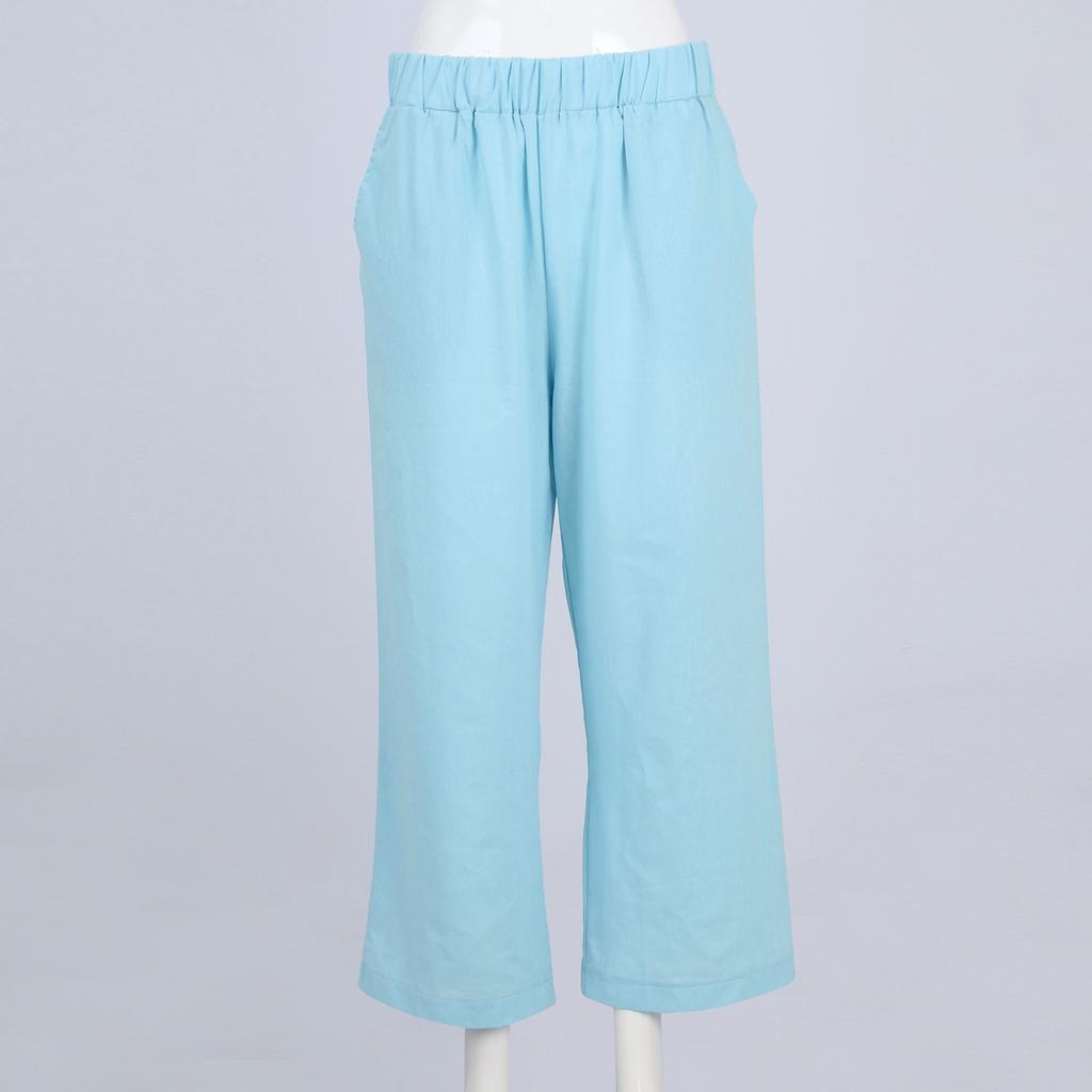 Women's Fashion Solid Color Loose Solid Color Elastic Waist Pocket Straight Leg Casual Cropped Pants