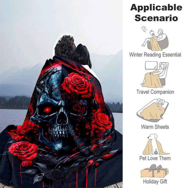 1pc Skull Printing Lightweight Flannel Blanket, Comfortable and Warm Blanket, for Camping Sofa Bed and Couch Office, Gift