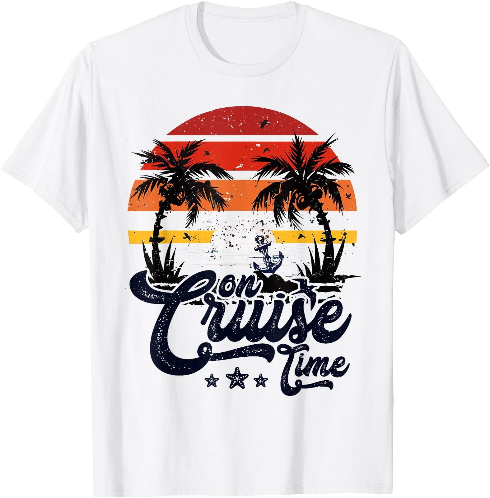 On Cruise Time Coconut Tree Graphic Summer Vacation Cruising T-Shirt Mens Womens Tees Top 4XL