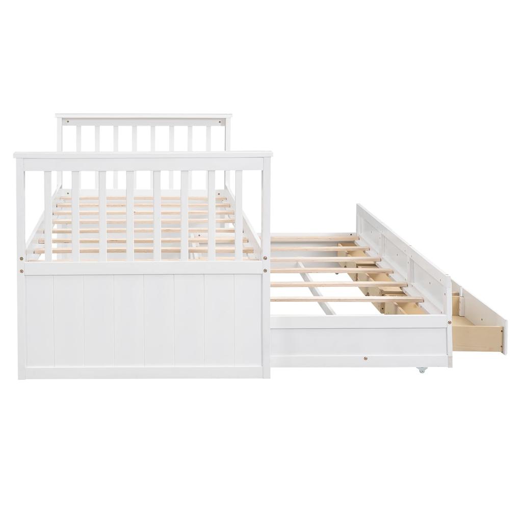 Kinderbett Tagesbett 90x200 Bettauszug Einzel-/Doppelbett Stauraum 3 Schubladen Holzbett Lattenrost Weiß ohne Matratze