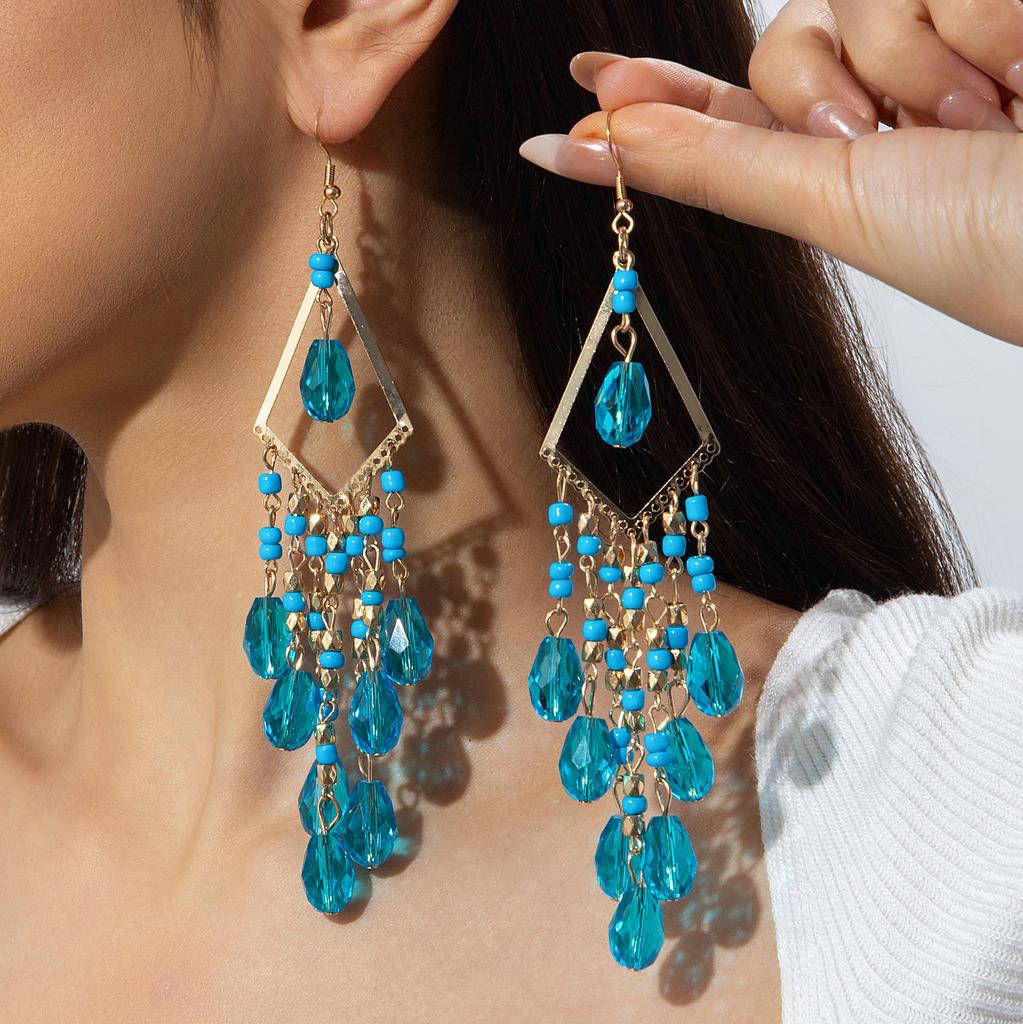 Accessories, Retro Ethnic Style Earrings, Exaggerated Temperament, Long Water Drop Fringed Earrings, Earrings.