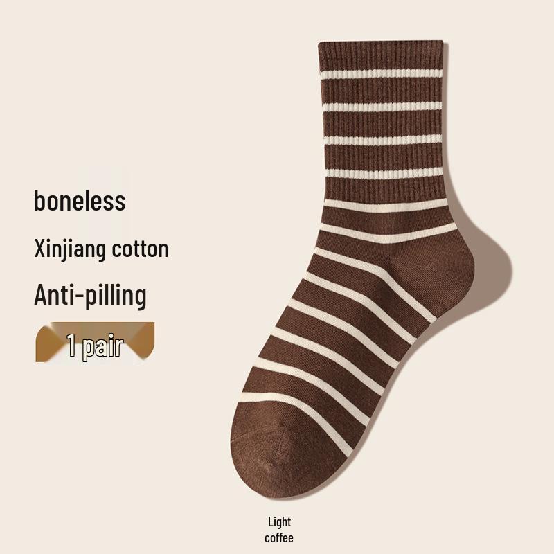 Women s Pure Cotton Striped Mid-Calf Slouch Socks - Non-Constricting, Spring & Autumn Style. Women s One Size 35-39 света кофе