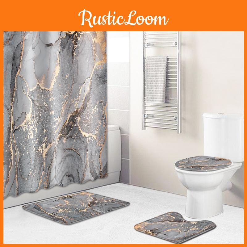 Golden Fashionable Grey Marble Patterned Bathroom Shower Waterproof Curtain