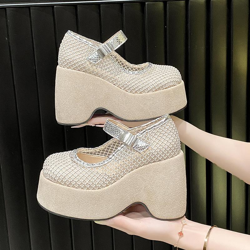 Moda 11CM Ażurowe Oddychające Klapki na Grubej Platformie Koturny Letnie Sandały na Wysokim Obcasie typu Kloc dla Kobiet Buty Mokasyny Sandalias