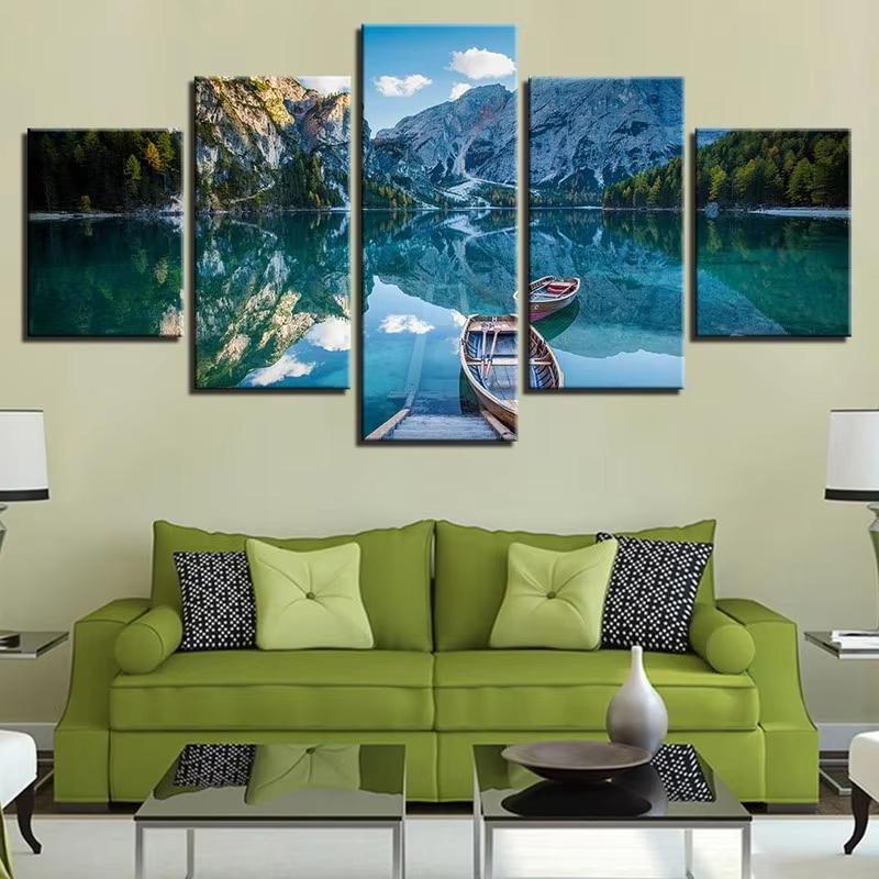 5 Panels Bootschiff Bilder Leinwandmalerei Meereslandschaft Poster und Drucke Wandkunst für Wohnzimmer Heimdekoration Ohne Rahmen