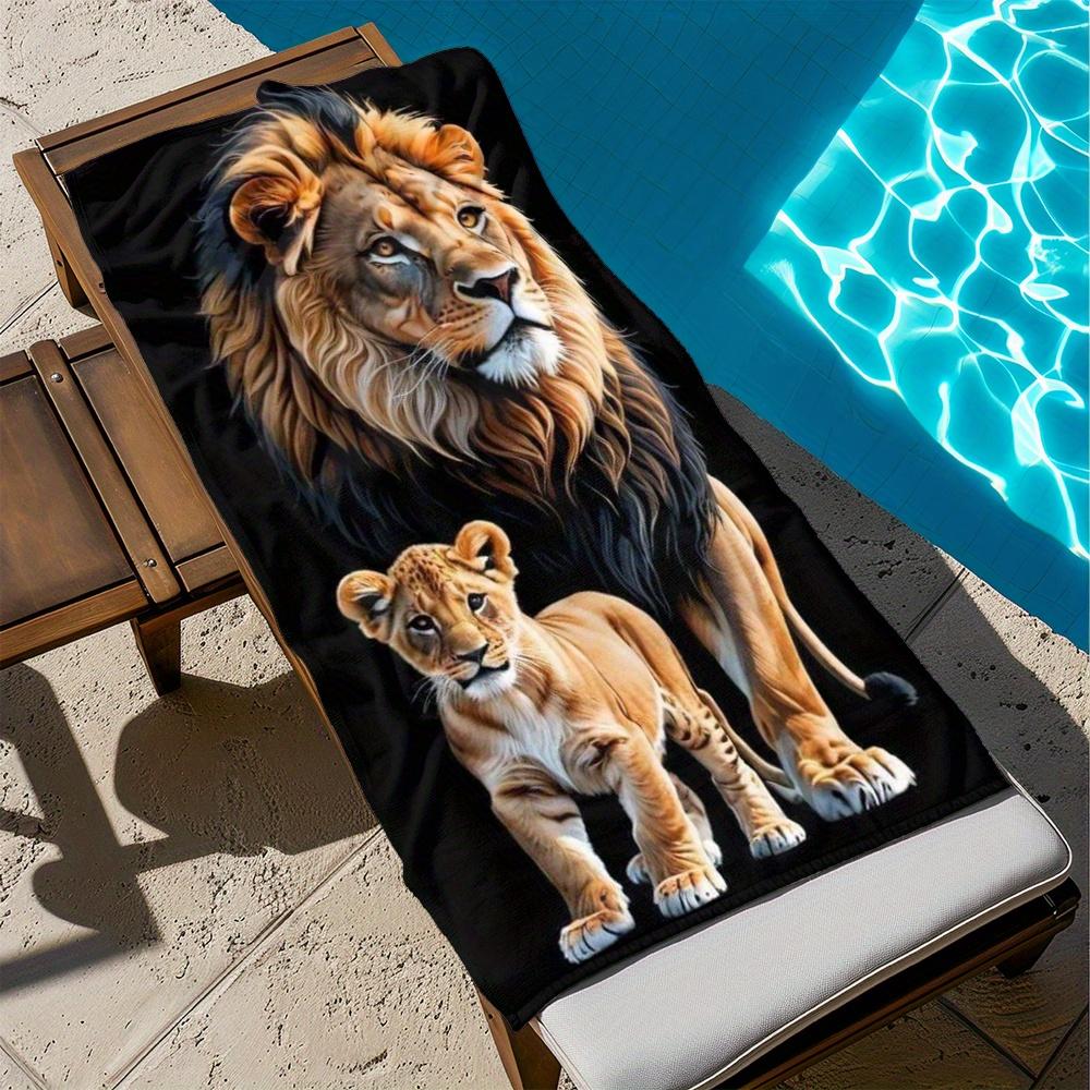 1 Stück Strandtuch Microbre Afrikanische Löwenfamilie Bedrucktes Strandtuch: Ideal für Strand & Pool Stilvoll & Saugfähig für den Sommer Groß
