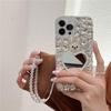 Apple 17 ProMax Phone Case for iPhone 15 with Heart, Small Bear, Rabbit Mirror, Hand Strap, Rhinestones 