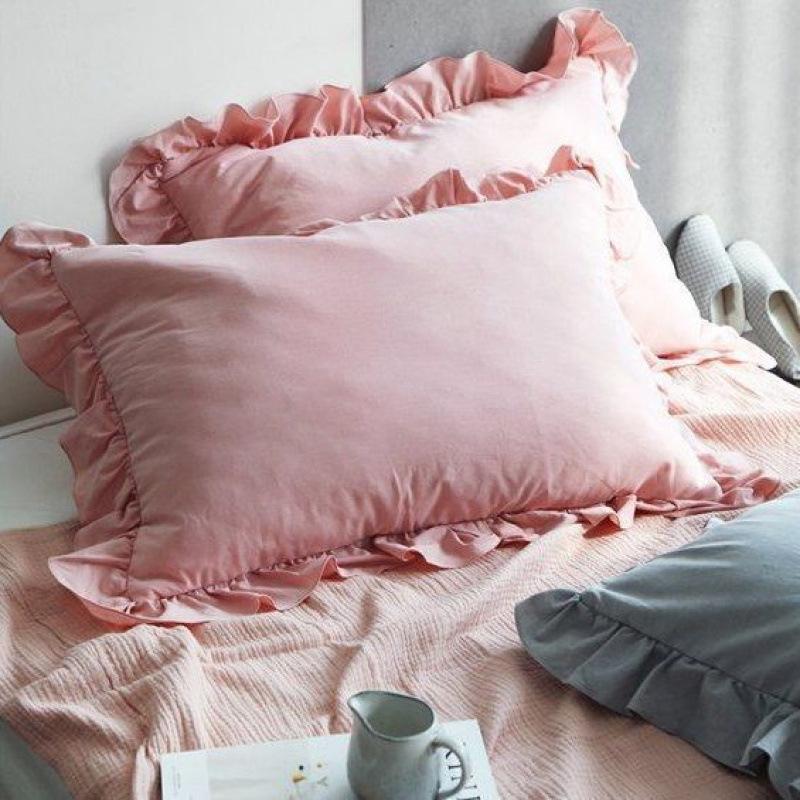 2pcs Body Pillow Cover 100% Cotton Pillowcase Solid Color Ruffle Throw Pillows 45X45CM Soft and Breathable Couch Decoration