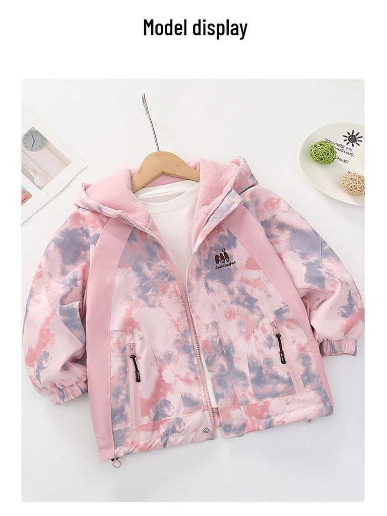 Dwustronna zimowa kurtka z polaru aksamitnego dla dziewcząt - Odwracana wiatrówka dla starszych dzieci, idealna na narty wiosną/jesienią i aktywności na świeżym powietrzu.