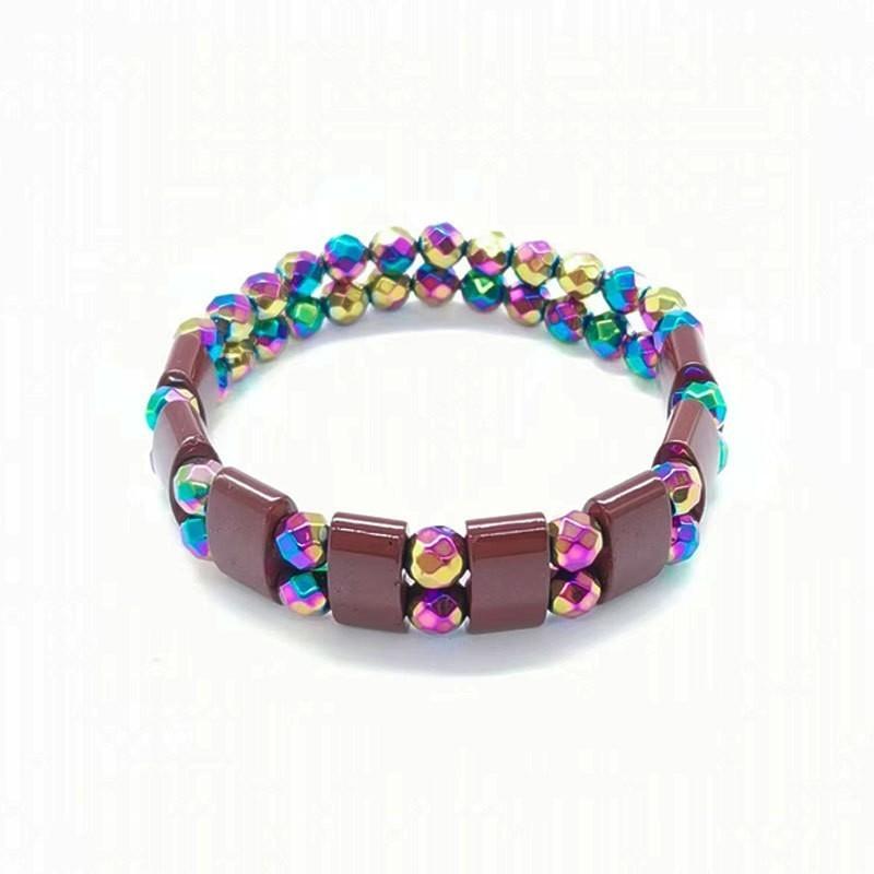 Lhsl-059 Trendy Unisex Double Row Rainbow Stone Bracelet With Magnetic Clasp Great Travel Souvenir