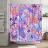 Zasłony prysznicowe z nadrukiem motyli Fioletowy wzór kwiatowy do dekoracji łazienki Tkanina z nadrukiem 3D Wodoodporna zasłona prysznicowa Home Deco