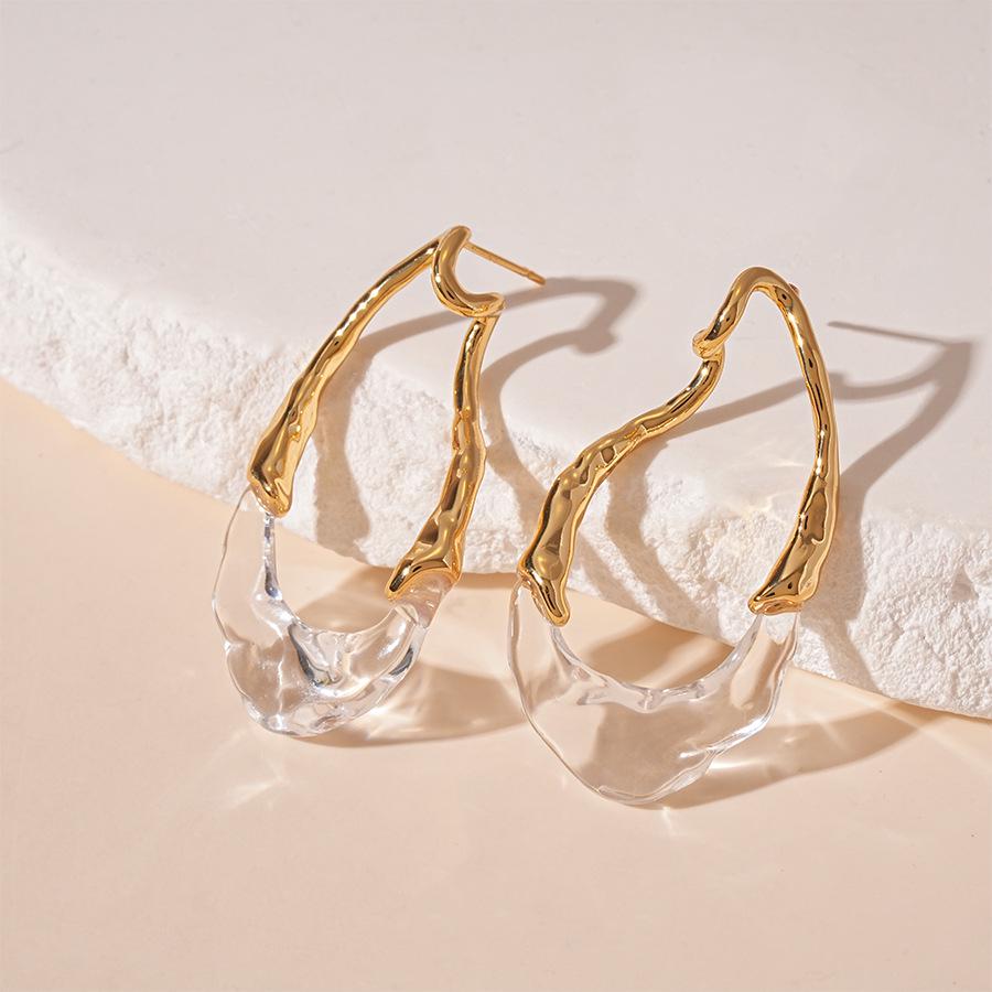 Geometric Water Drop Resin Earrings: Sterling Silver Needle, Gold-Plated, Irregular French Design for Women