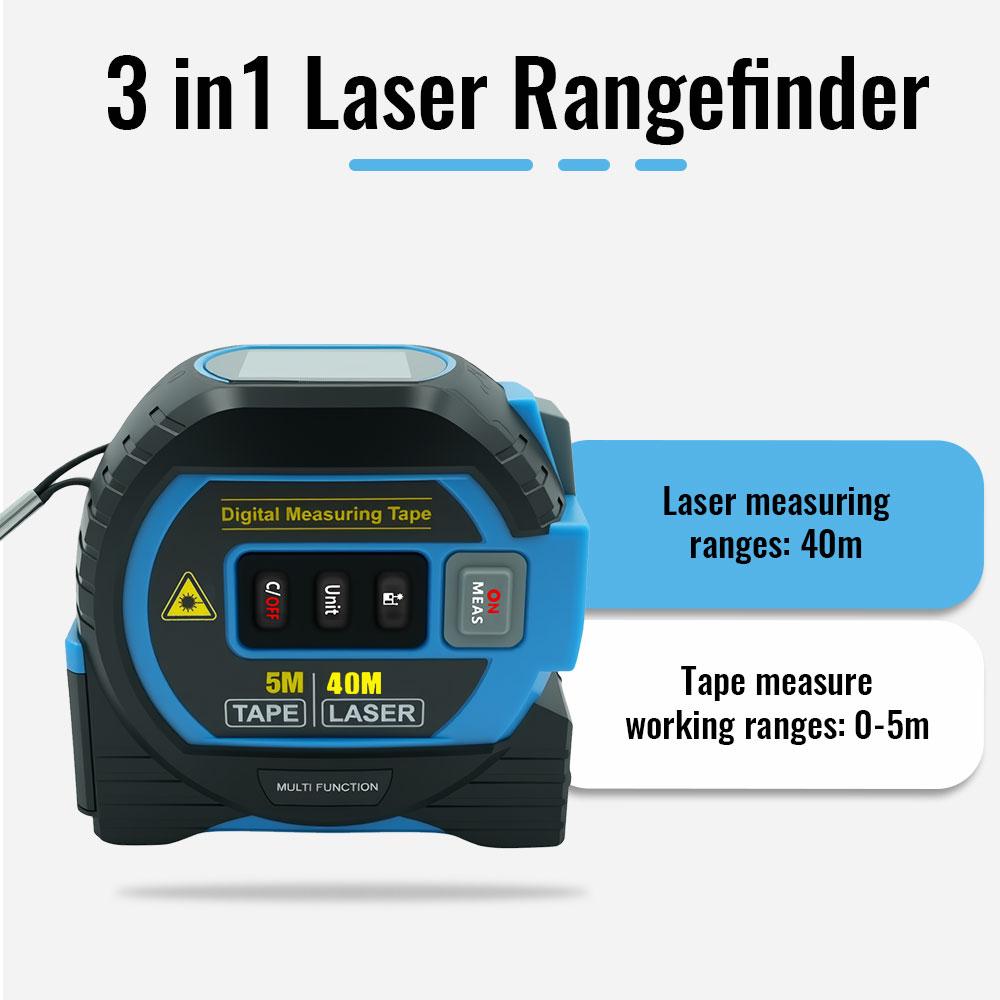 Laser Tape Measure Meter Building Measurement Device 3in1 Laser Rangefinder 5M Tape 60M Laser Measure with LCD Digital Display