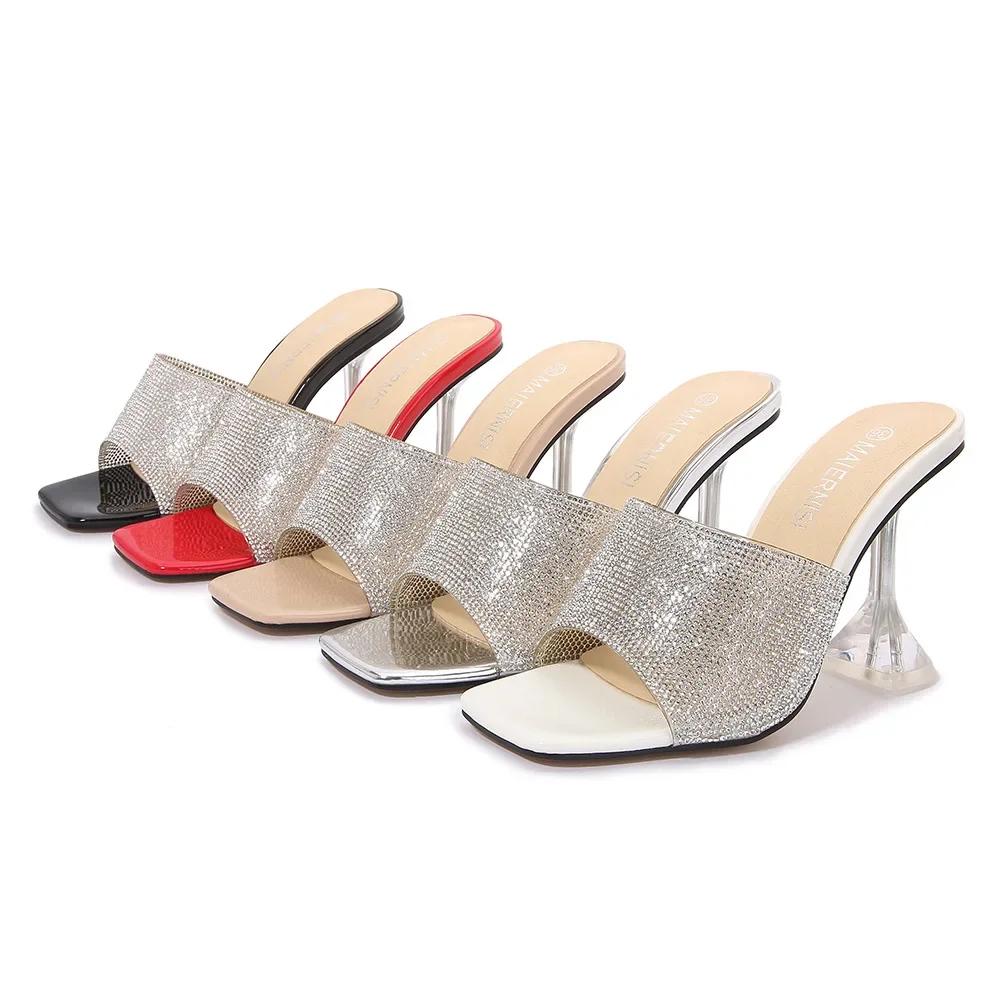 Fashion Colorful Crystal Stone Stripes Slippers Luxurious Rhinestone Sandals Bling Bling Multicolor Summer Shoes Strange Heels Sandals