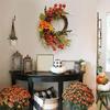 J1UL1N Fall Decor Fall Wreath For Front Door Pumpkins Berries Wreath Decorations For Autumn Thanksgiving Harvest Farmhouse Home