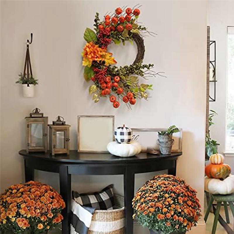 J1UL1N Fall Decor Fall Wreath For Front Door Pumpkins Berries Wreath Decorations For Autumn Thanksgiving Harvest Farmhouse Home