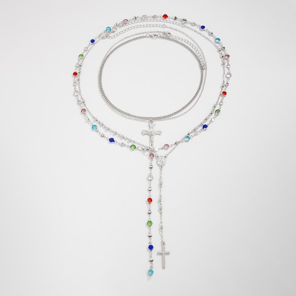 Rhinestone Cross Necklace Set Fashion Stacked Collarbone Chain Beads Zinc Zinc Alloy Neck Pendant  Daily