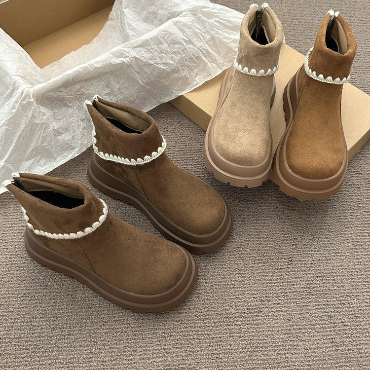 [Ushilai] Retro Mori Heightening Martin Boots for Women's 2025 Autumn Lace Big Head Thick-soled Short Snow Boots