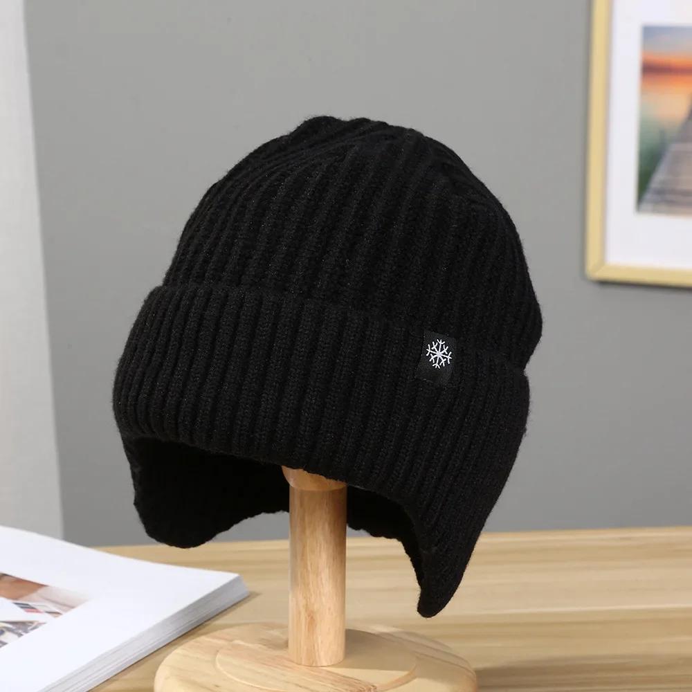 

Cycling Ear Protection Hat Mens Winter Knitted Plush Warmth Peaked Cap Outdoor Earmuff Casual Fashion Faux Fur Lined Bomber чёрный