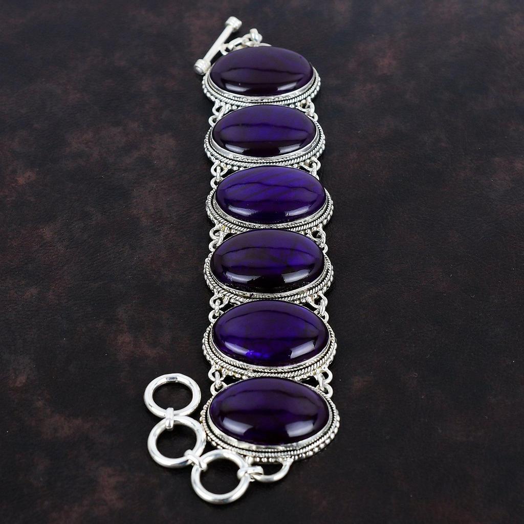 Pulseira de labradorita de fogo roxo 925 pulseira de corrente ajustável de prata esterlina joias artesanais pulseira de pedras preciosas vintage presentes para mãe
