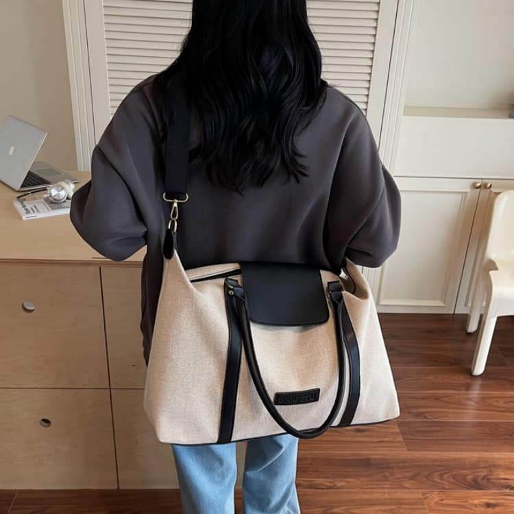 Canvas leather large capacity Boston bag women's travel bag
